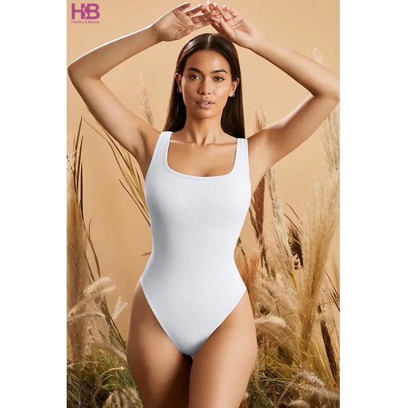 Women's 3 Piece Bodysuits Sexy Ribbed Square Neck Sleeveless Tank Tops Body  Shaper, Thong Shapewear Bodysuits