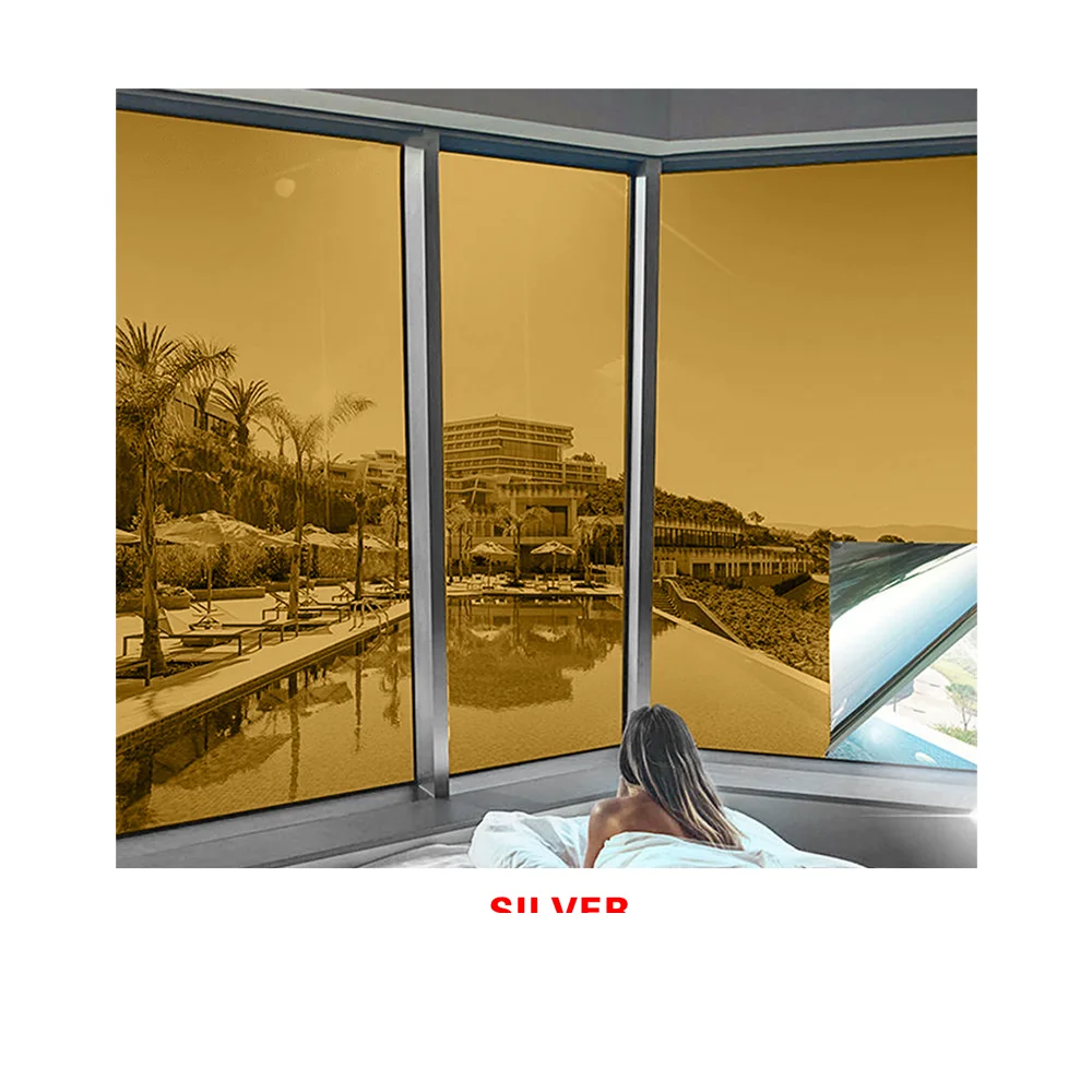 Popular Factory Price Explosion-Proof Self-Adhesive PET Decorative Heat Insulation Tinted Film One Way Vision Gold Silver
