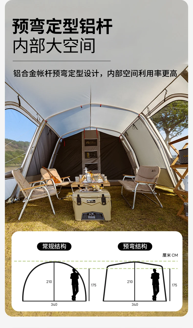 Zelt für Outdoor-Übernachtungen, Tunnelzelt, Campingzelt, winddicht, verstärkt, regenfest, großer Raum – Detail 4