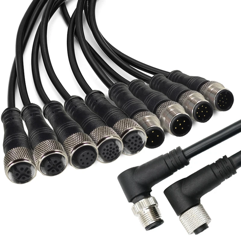 M12 Cable Assembly Male to Female Wire X d a Code Mounted Waterproof 3 5 12 17 Pin M12 Connector 4 Pin 8 Pin Sensor M12 Cable