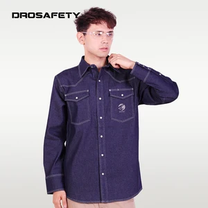 Mining Oil&gas Welding Fireproof NFPA 2112 Flame Retardant 100% Cotton Denim Workwear Shirt