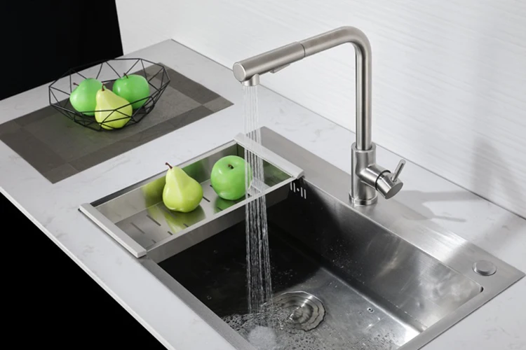 Grifos de fregadero de agua de grifo de cocina de acero inoxidable, grifo de cocina con cabezal extraíble