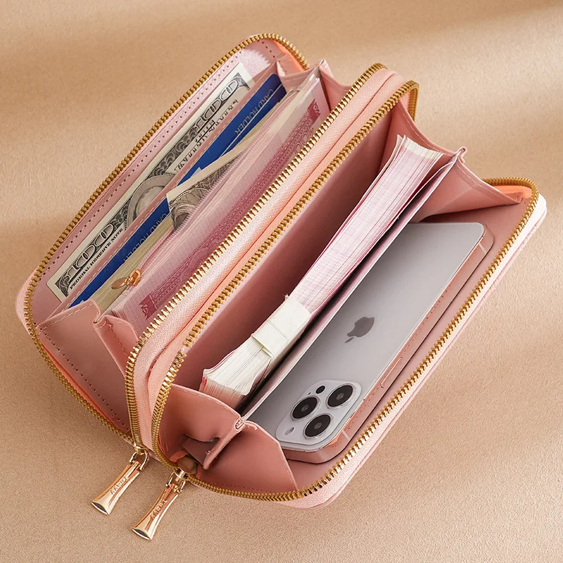 Women's Long Double Zipper Wallet Soft Leather Purses