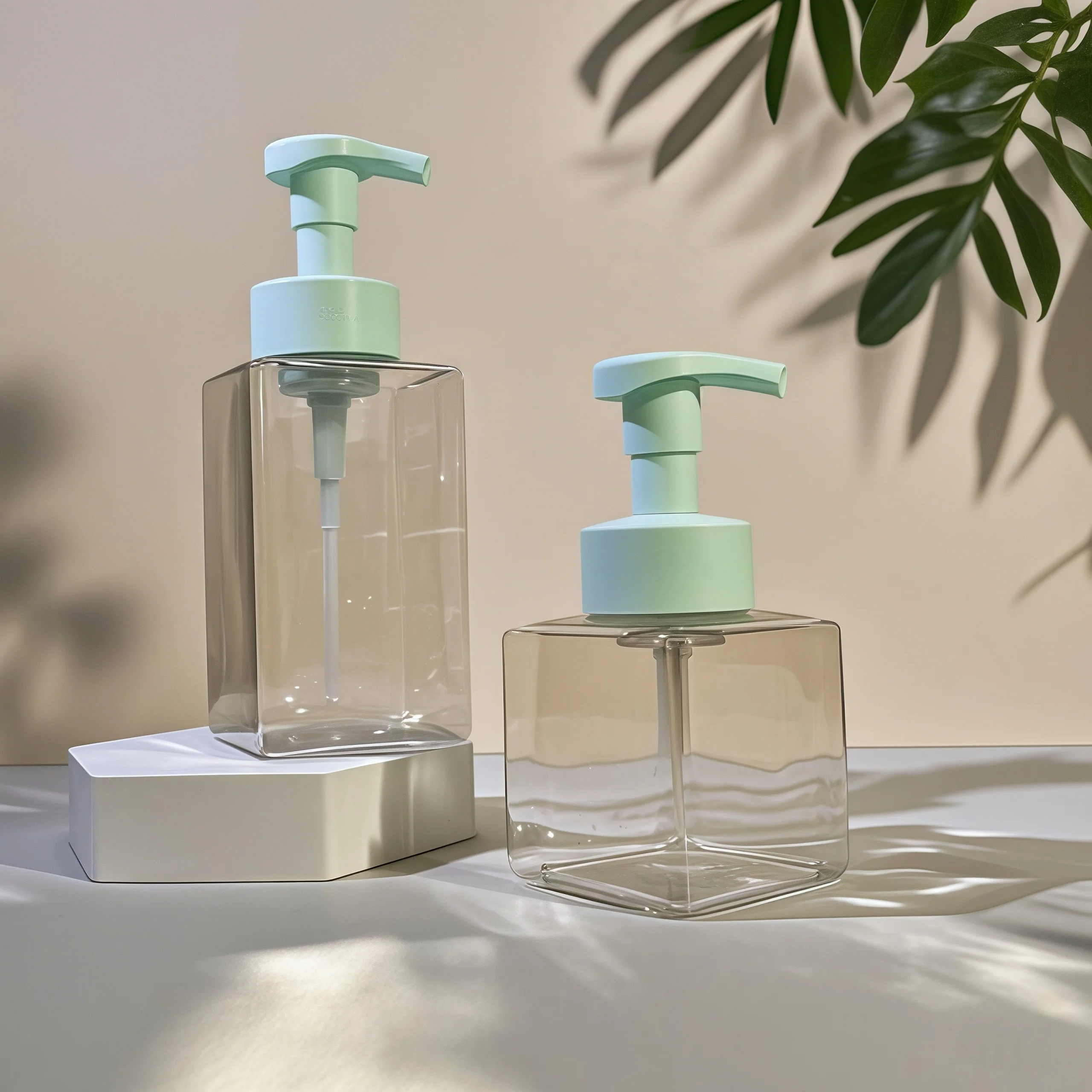 Square Cosmetic Lotion Pump Bottle with PET Material and Press Pump for Skin Care Packaging