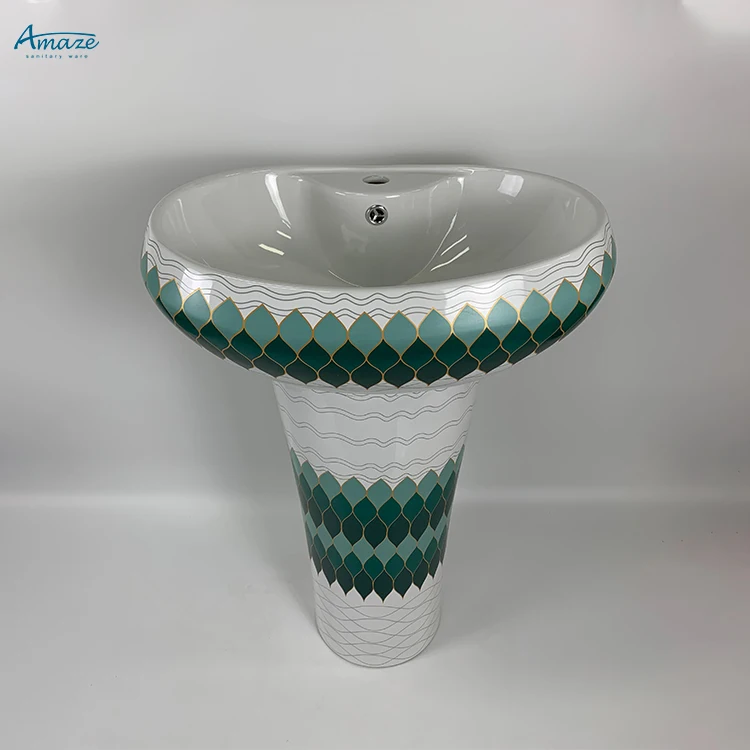 Modern design sanitary ware marble ceramic washbasin one piece bathroom sink pedestal wash basin supplier