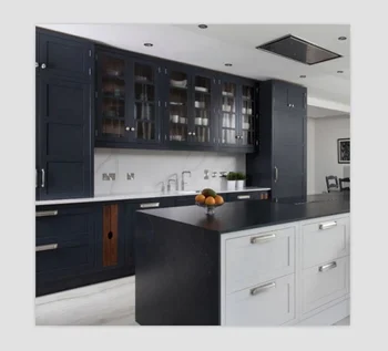 Navy blue solid wood customized modern kitchen cabinet set