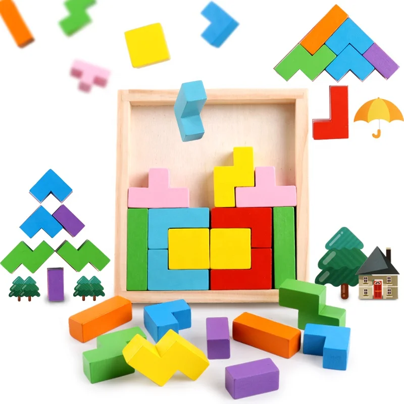 Colorful Educational Brainstorm Wooden Tangram Brain Teaser Puzzle Tetris  Blocks Puzzle Blocks Toy - Buy Blocchi Di Tetris Giocattolo Product on  