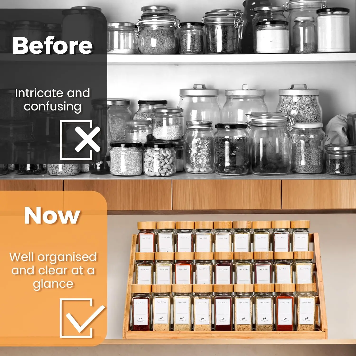 product wooden 3 tiered bamboo spice rack countertop pantry organizer for cabinet for kitchen food organization-1