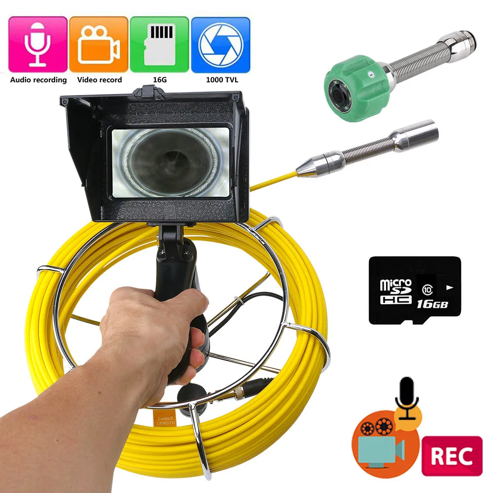 4.3"TFT LCD 30M 145° 1000TVL Pipe Sewer Drain Inspection Video Detection Camera 