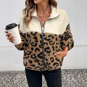 Winter women's thick and warm coat, leopard print patchwork zipper cardigan, 2025 women's fashionable retro coat