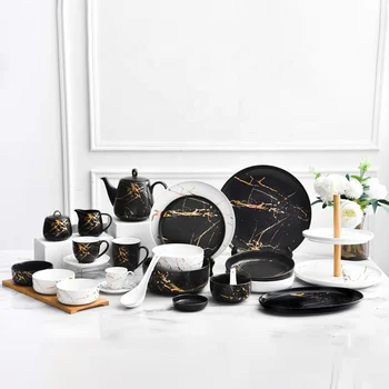 Crackle Gold Design Cheap Ceramic Tableware Customized Dinner Set Chinese Wedding Tea Set
