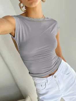 European and American fashion summer sexy open back nylon moisture wicking comfortable breathable short sleeve slim T-shirt