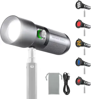 NEEWER BASICS RGB Photography Flashlight with 4 Colors/20 Gobo Filters/7500mAh 10W Portable LED Video Spotlight Aluminum Alloy