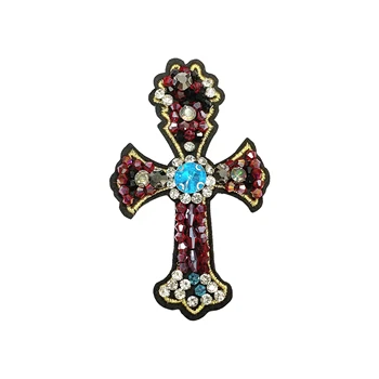 Yongze Fashion Clothing DIY Accessories Big White Rhinestone Beaded Cross Embroidery Patch