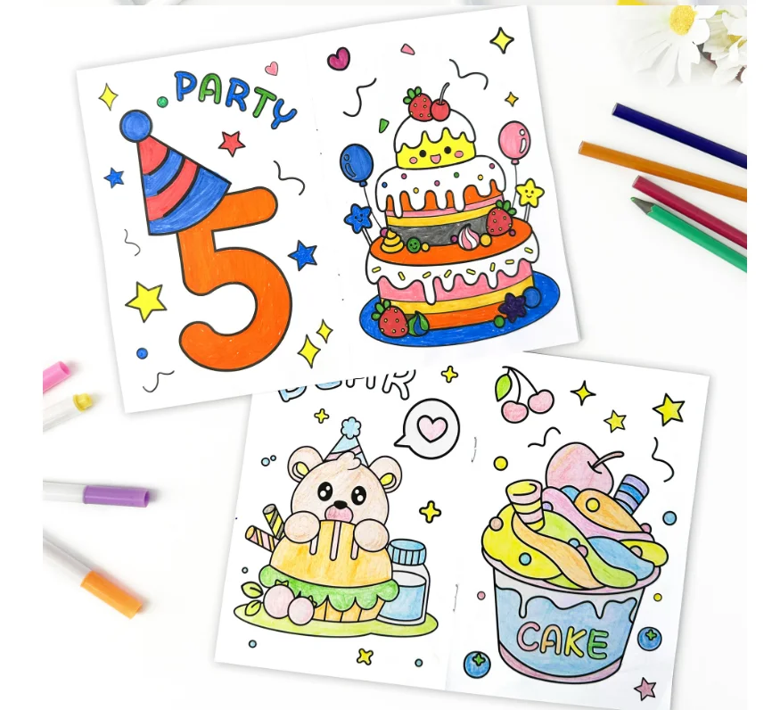 product custom printing service happy birthday personalized coloring book and crayons set educational toys for kids-26