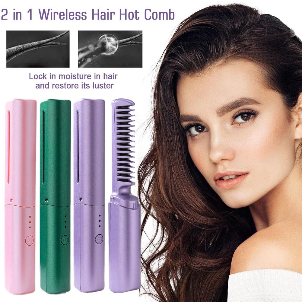 Dualpurpose Portable Usb Rechargeable Fast Heating Hot Comb Hair