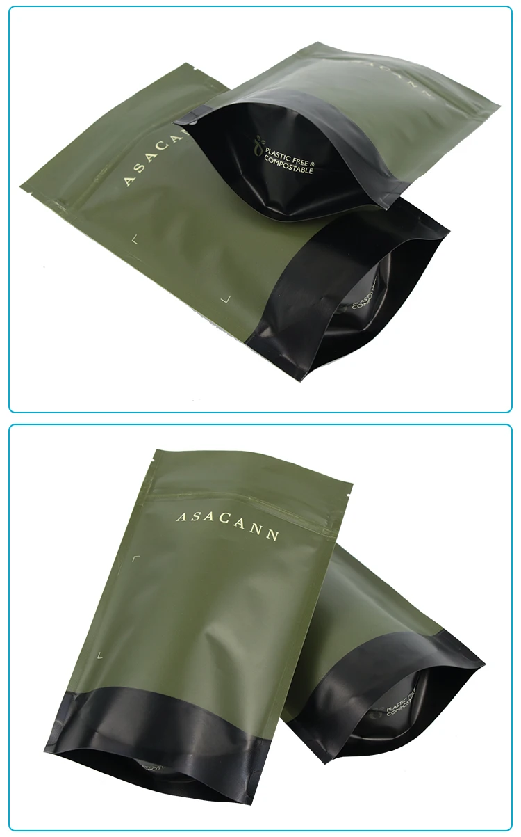 Custom Printed Ziplock Stand Up Pouch Biodegradable Bags Kraft Paper