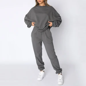 Custom Solid Color Two-Piece Joggres Set Full-Length Women Hoodie Pullover Sweatshirt Casual Knitting French Terry Fabric