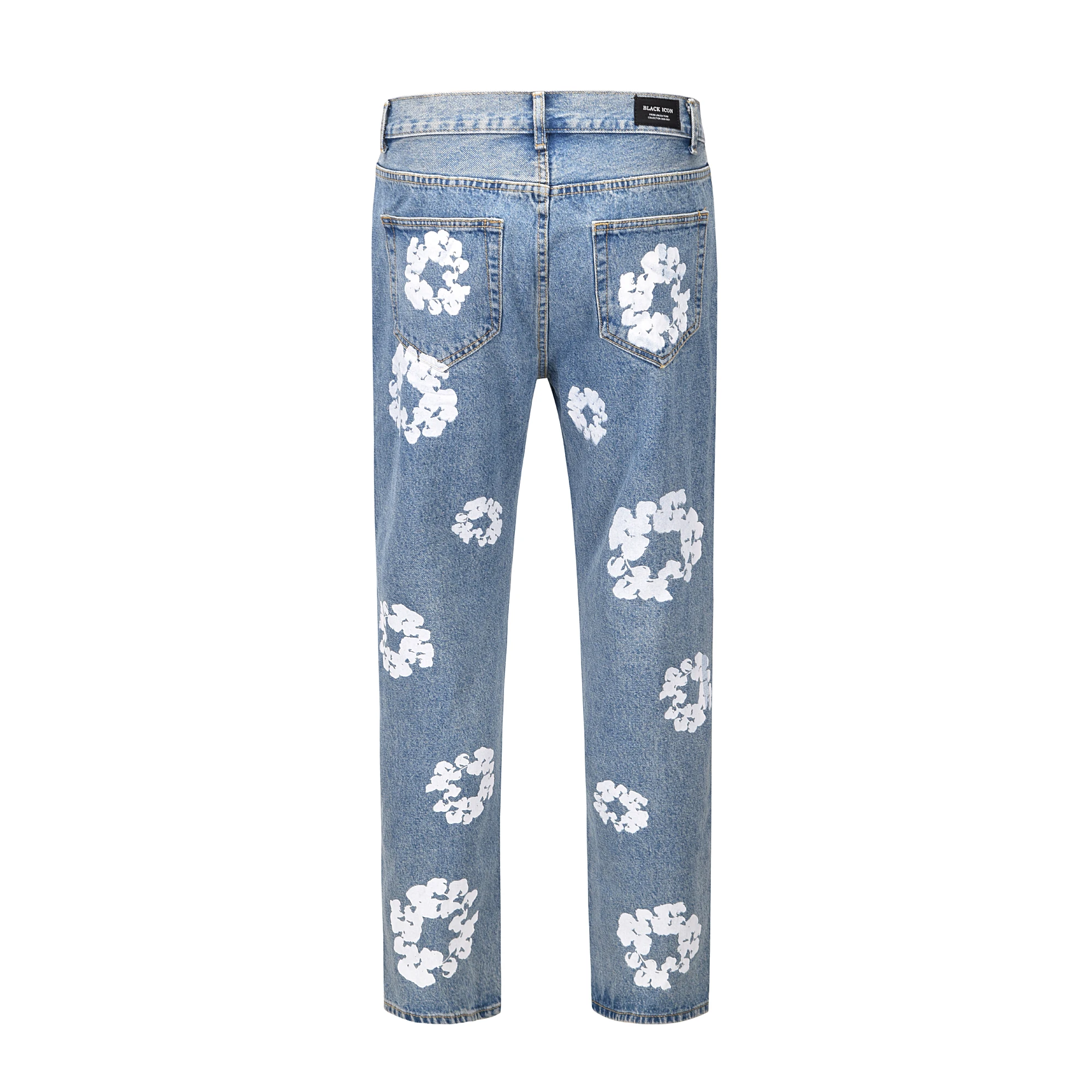 DiZNEW Custom Made White Printing Loose Straight Men's Jeans That Look Clean And Refreshing factory