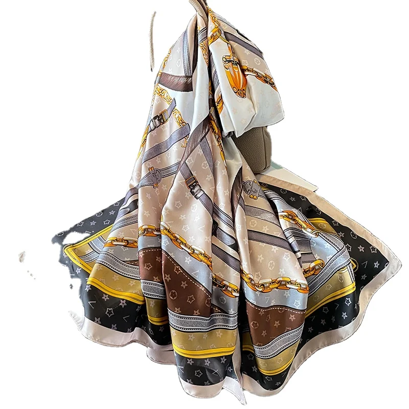Spring Autumn New Chain Fashion Simulated Silk Shawl Feminine Gauze Wrap Long Length Air Conditioning Winter Warm Scarf