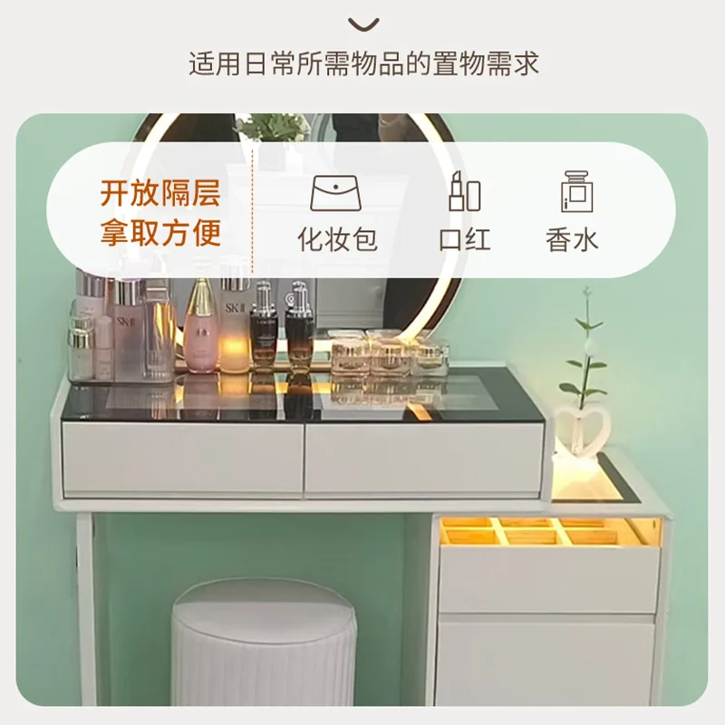 Modern Minimalist LED Light Wood Makeup Storage Dressing Table Bedroom Bedside Accessory for Living Room Factory Wholesale