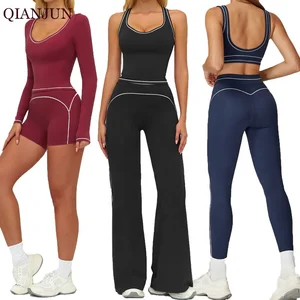 2026 New Yoga Set Women's Fitness Sportswear Long Sleeve Yoga Top High Waist Legging&Shorts Butt Lifting Gym Sets