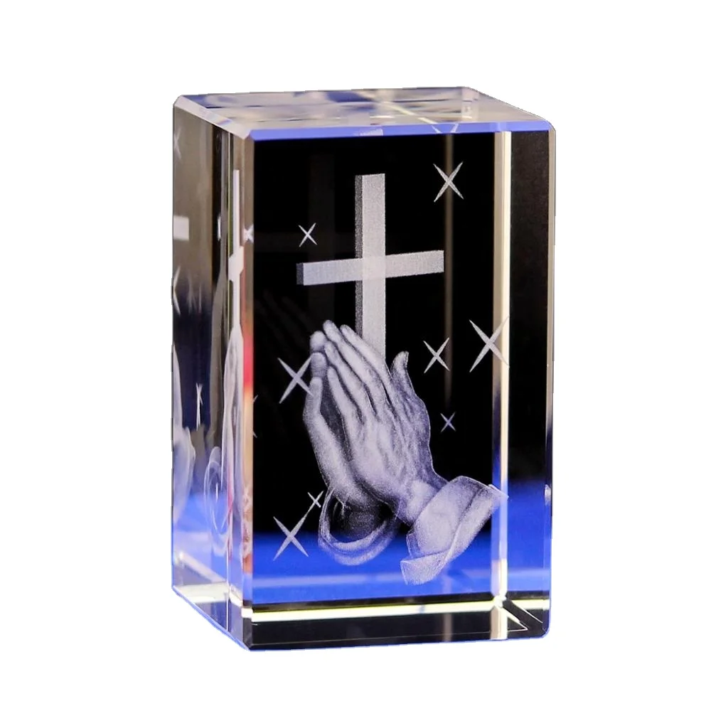 3D laser etched crystal cross Jesus Christ crystal cube crystal religious gifts for engraving