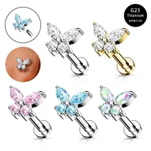 CZ zircon Piercing jewelry G23 titanium alloy Lip ring with internal thread Butterfly Copper set zircon Earrings Body jewelry