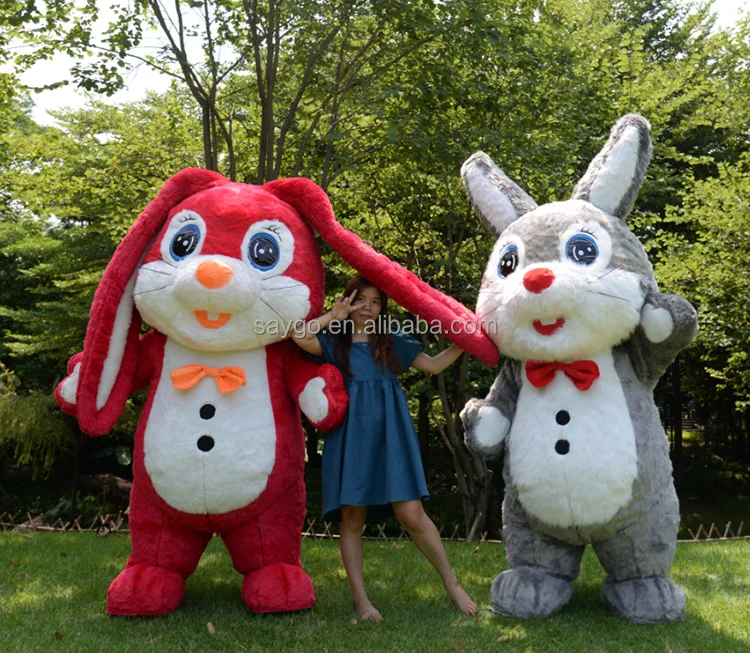 Grey Lovely Inflatable Giant Rabbit Plush Walking Parade Performance Funny Giant Black Inflatable Rabbit Bunny Mascot Costume