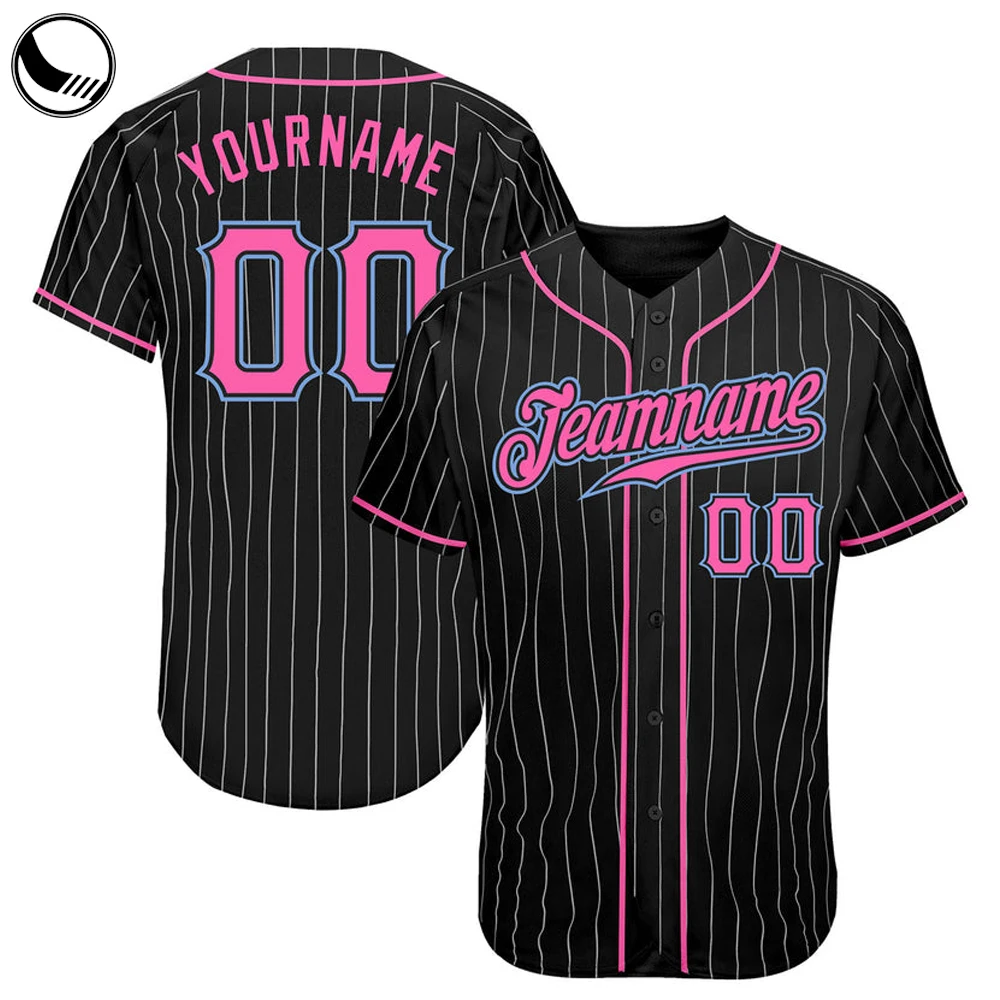Bottond Pinstrip Polyester Girls Embroidery Canada America Baseball Uniform Set Custom Blank Black and White Jersey Baseball
