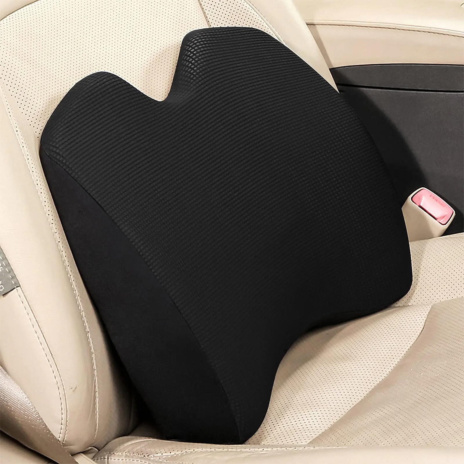 TISHIJIE Memory Foam Lumbar Support Pillow for Car - Mid/Lower Back Support  Cushion for Car Seat (Gray)
