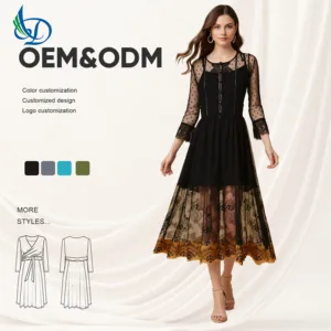 Women's Retro Polka Dot Pattern Dress with Transparent Long Sleeves in Black, Suitable for Spring and Autumn Club Parties