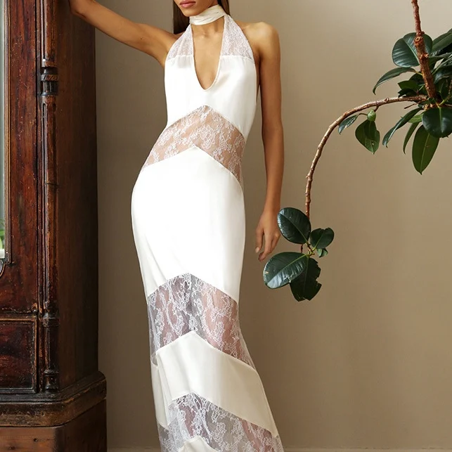 knee length dresses for ladies Charming Spaghetti Straps Lace Splicing Prom Dress with Slit main image 1