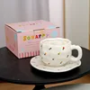 Taza y plato Jl-1060-007w - Diseño floral pequeño oblicuo - 350ml