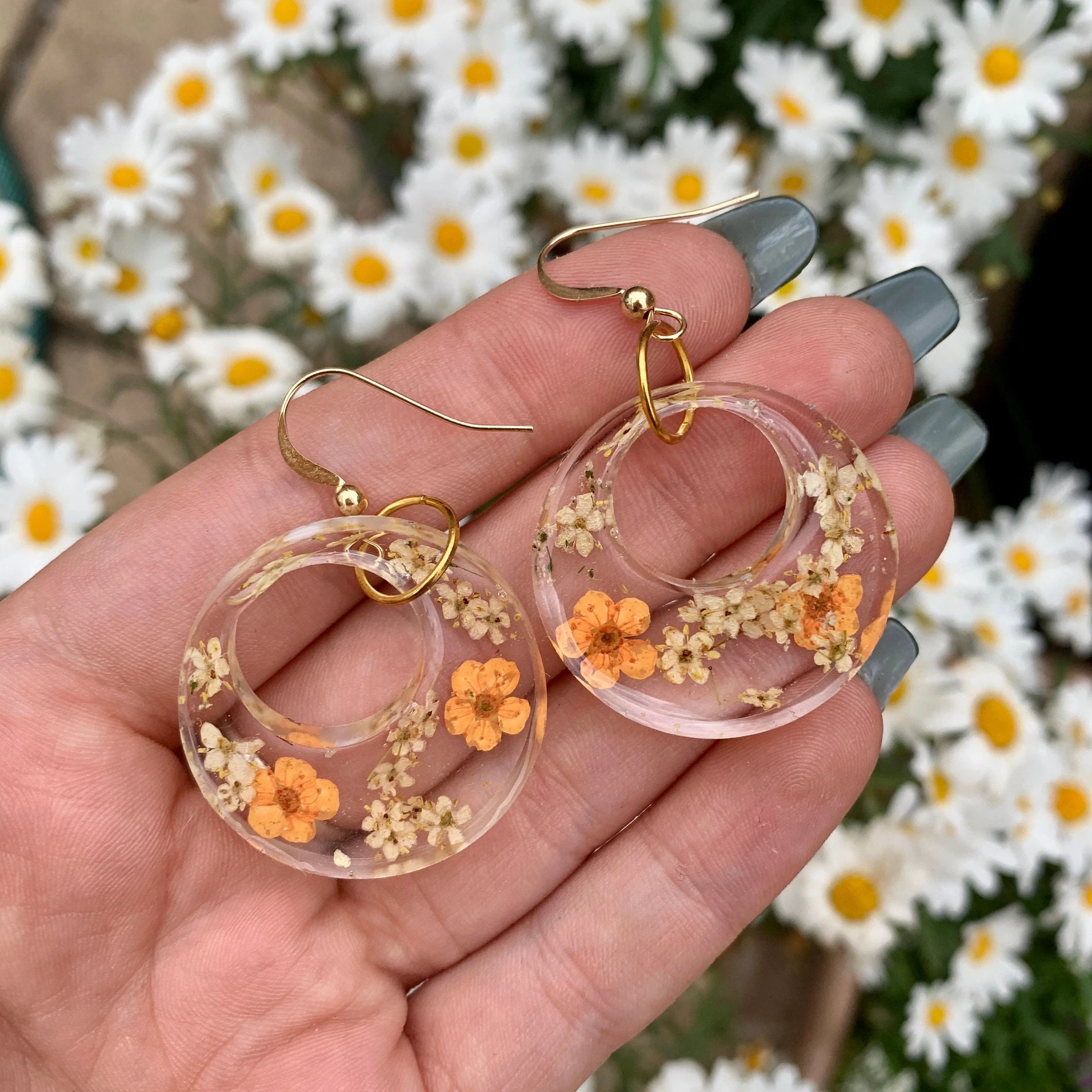 Source Orange Blossom and Elderflower Earrings Real Flower Resin