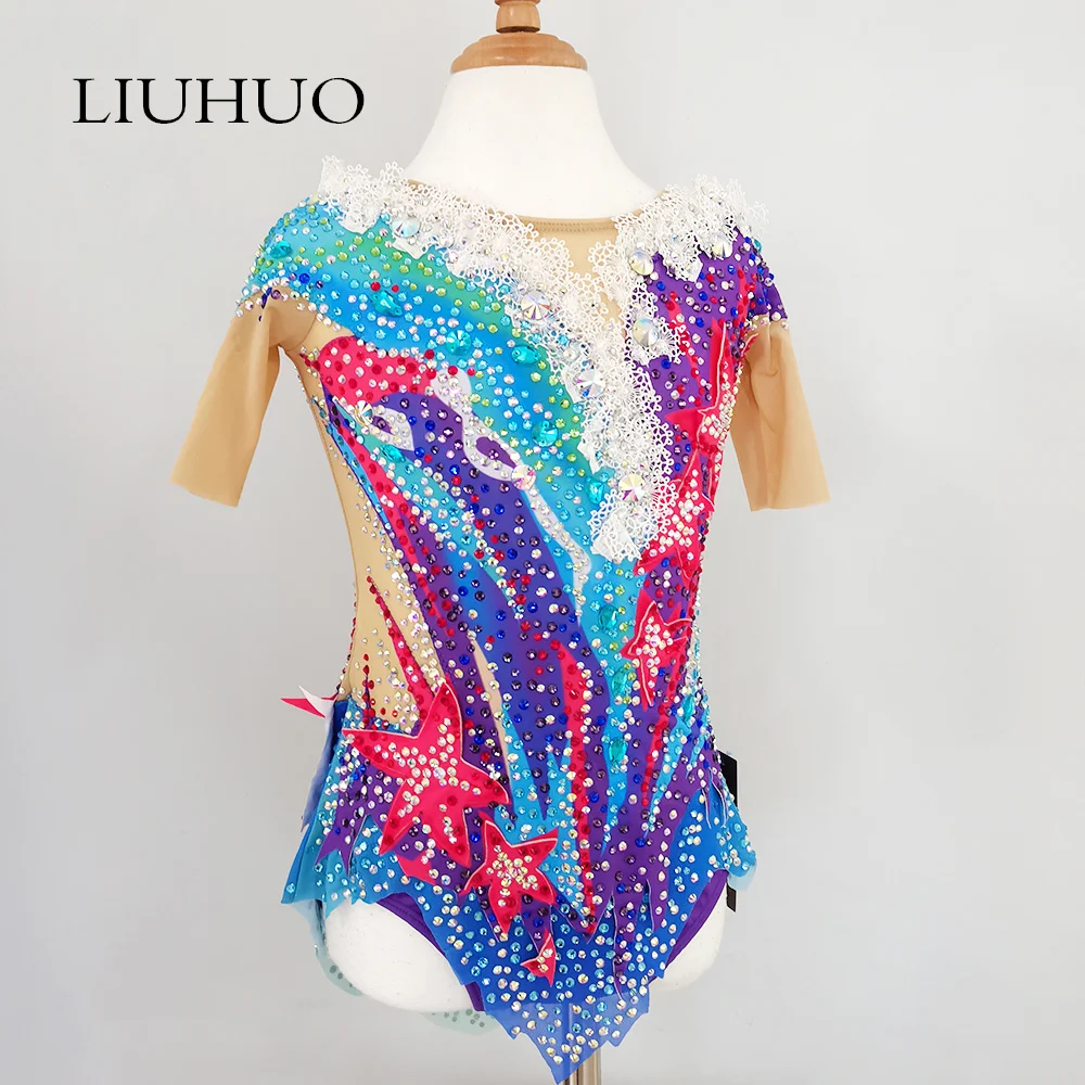 Body da ginnastica ritmica personalizzata LIUHUO produttori di vendita  diretta ginnastica artistica indossano abiti da competizione blu viola