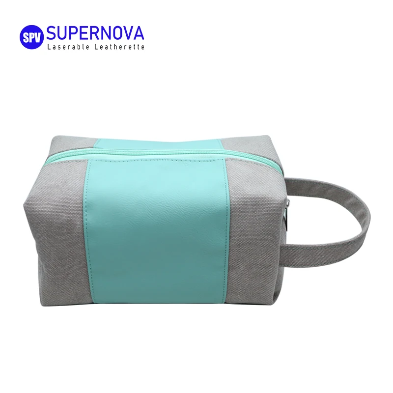 Laserable Toiletry Bag Customized Logo Eco Friendly Makeup Promotional Bag Travel Leatherette Canvas Makeup Bag