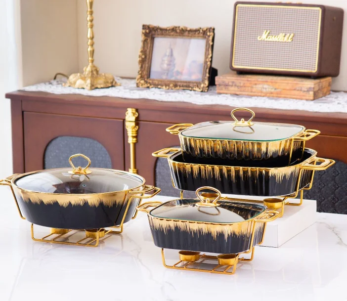 Luxury Food Warmer Set with Customized logo Machine Round Roll Top Ceramic Plates for Wedding