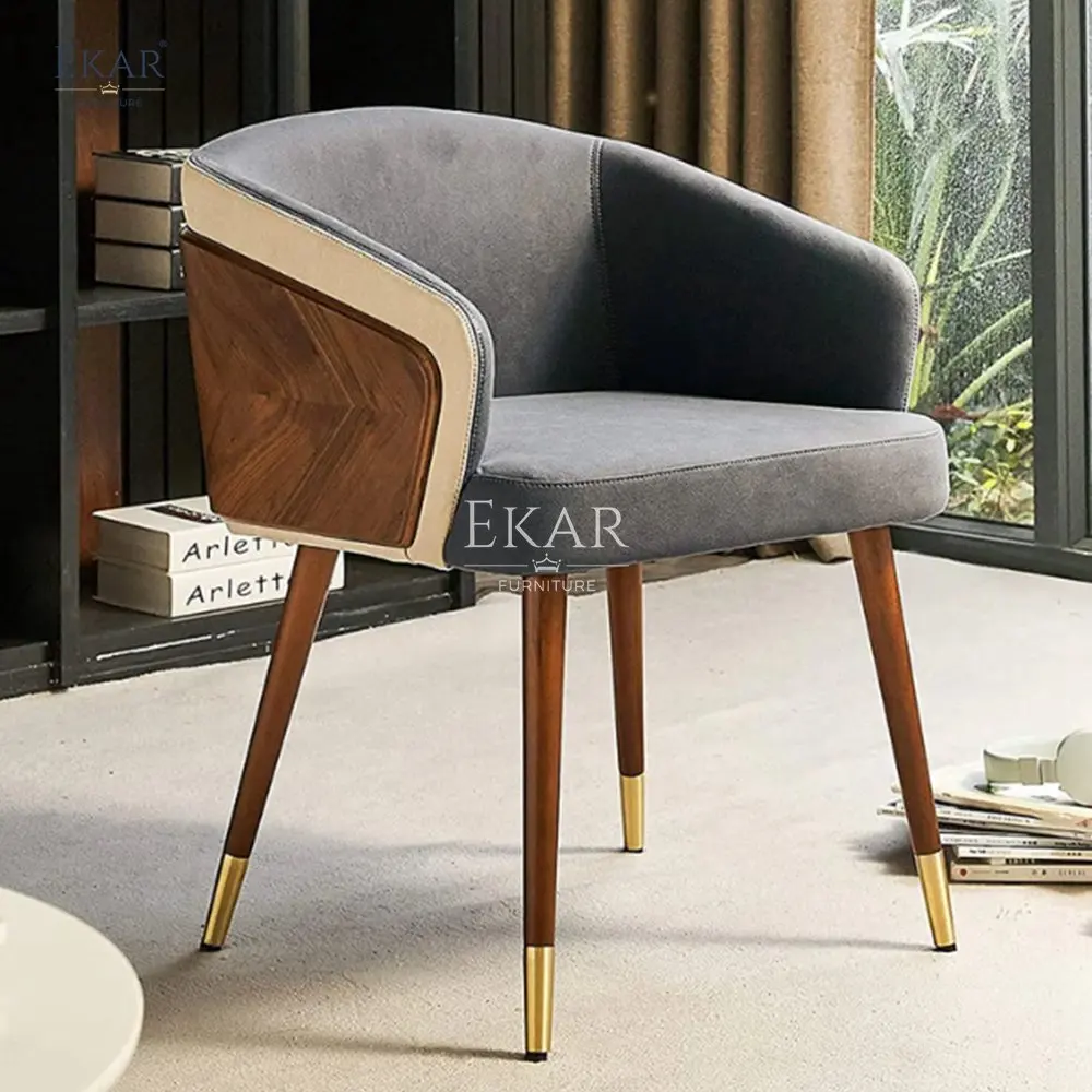 product walnut wood veneer parquet pattern dining chair with armrests stylish modern leather seat for school contemporary design-62