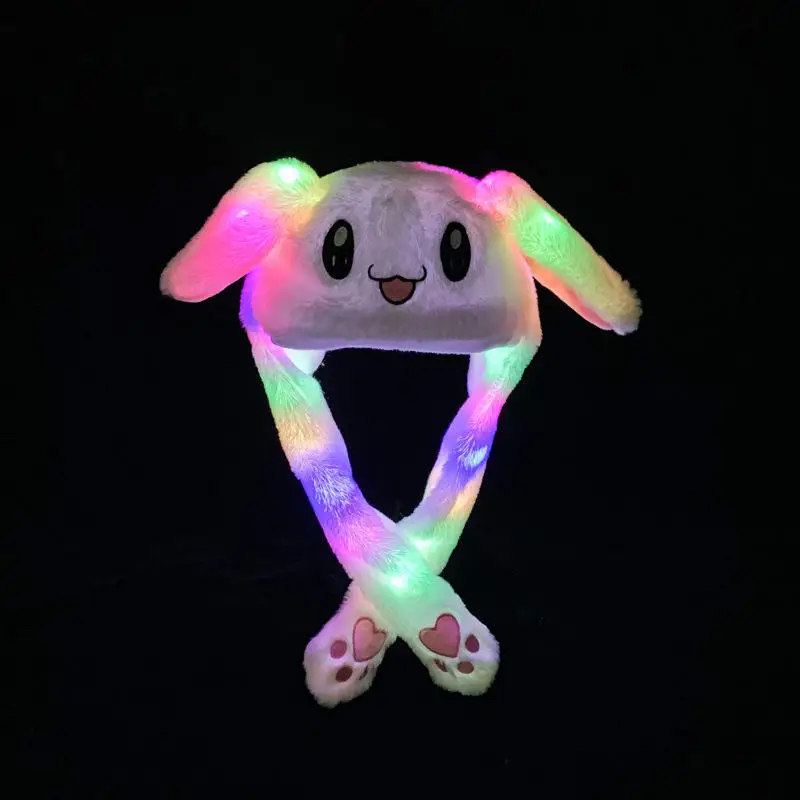 Kawaii Kids Rabbit Hat LED Lighting Peluches Stuffed Animals Toys Bunny Airbag Moving Ear Hat with Lights