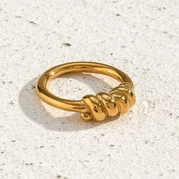Drop Ship Minimalist Street Style Twisted Ring 18K Gold Plated Stainless Steel Rings Women Jewelry