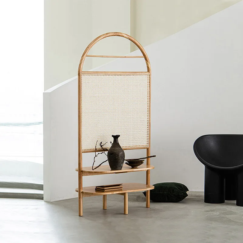 Dreamhause Nordic Fashion Decorative Solid Wood Floor Screen Living Room Handmade Wooden Rattan