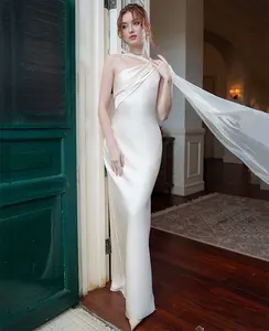 Elegant Satin Maxi Dress for Women Backless Lace-up Slim Fit Sexy Bodycon Club Party Evening Long Dresses Vestido