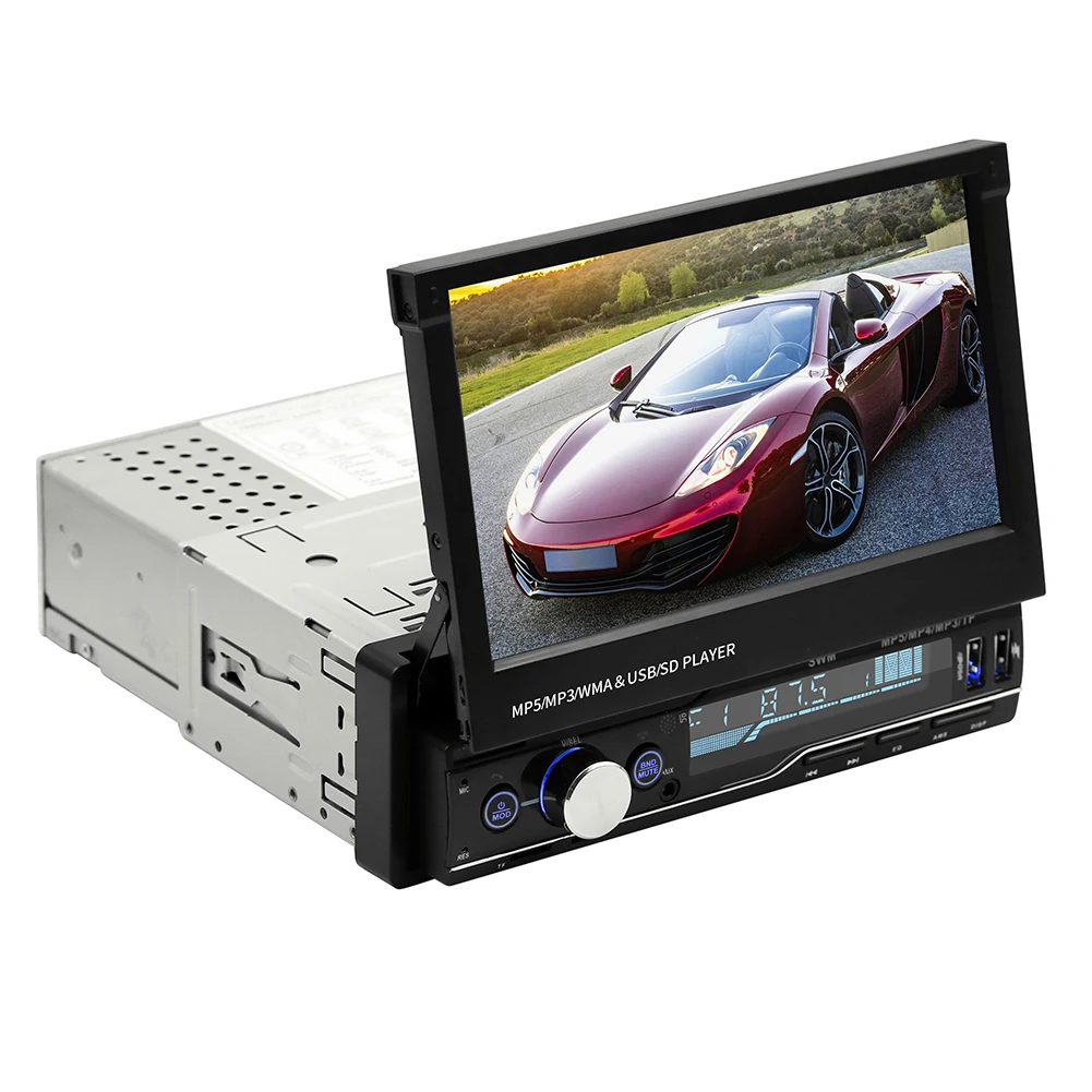 GPS-Navigation MP5-Touchscreen-Radio-Player T100 7-Zoll-Auto-Video-Player Unterstützung für USB/AUX/TF-Karte/Bluetooth einziehbarer Auto-Video-Player 1024 * 600 