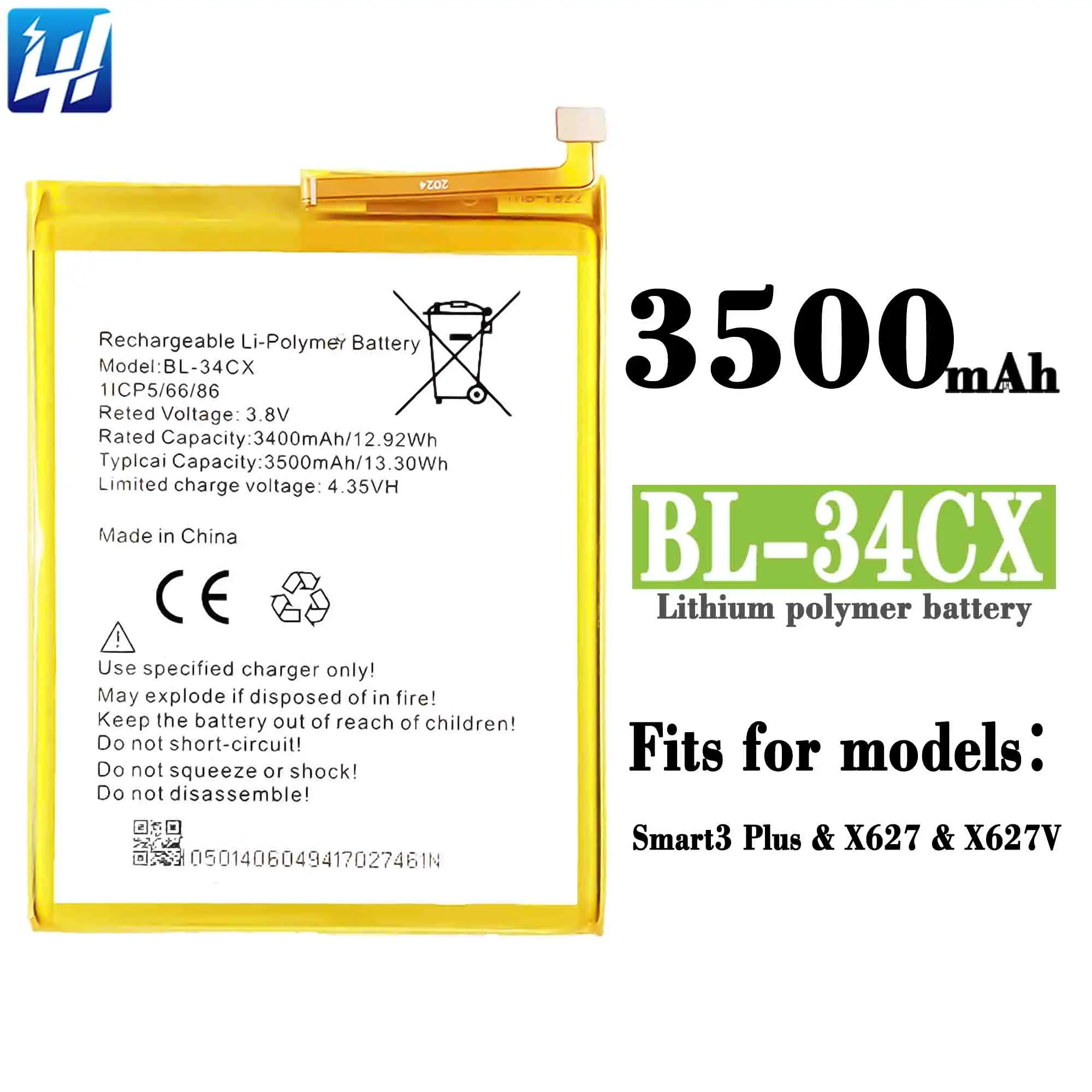 Infinix Smart3Plus用ODM BL-34CX X627充電式リチウムポリマー