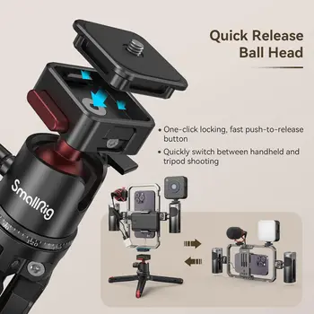 SmallRig All-in-One Video Kit Ultra Aluminum Phone Video Rig Kit W/Quick Release Tripod Wireless Control Handles RGB Light Mic detail image