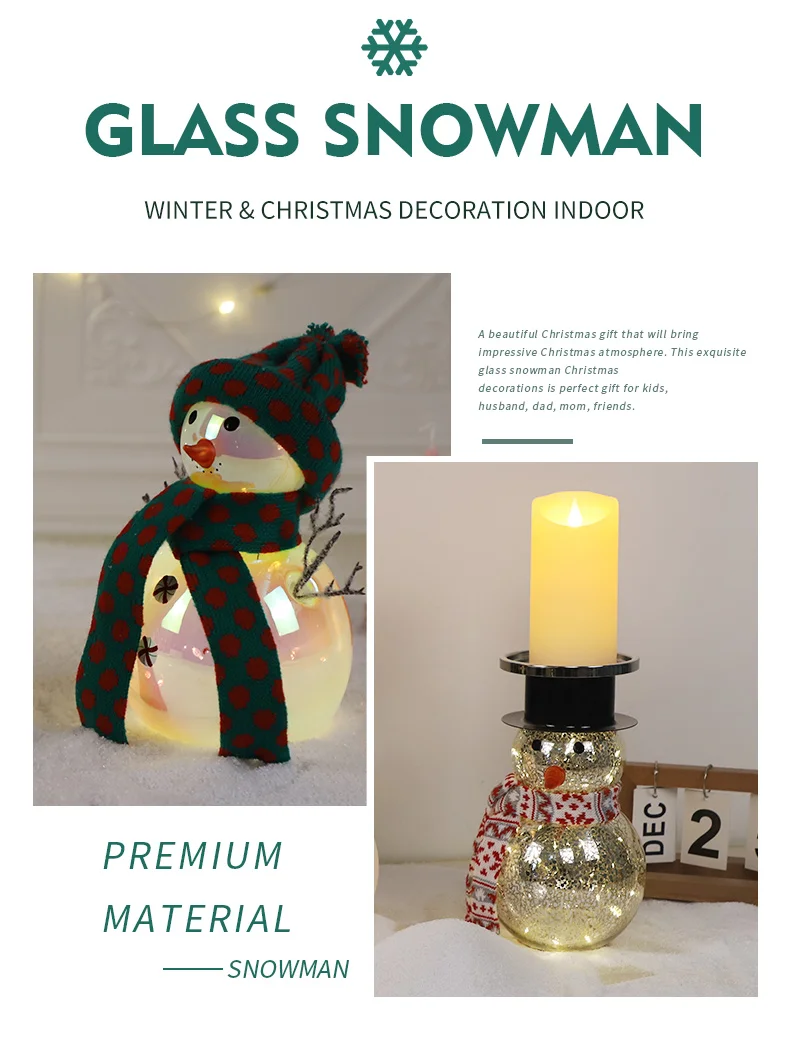 Custom Tall Outdoor Big Glass Snowman Led Lighted Glass Store Outdoor Christmas Decoration Snowman With Scarf supplier