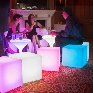 Colorful Plastic Modern Party Bar Cube Tables Outdoor Events Color Changing Luminous Furniture Wedding Banquet LED Cube Table