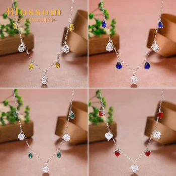Blossom CS Jewelry Wholesale Quality Gemstones with Zirconia Link Chain 925 Sterling Silver Women Necklace Fine Fashion Jewelry