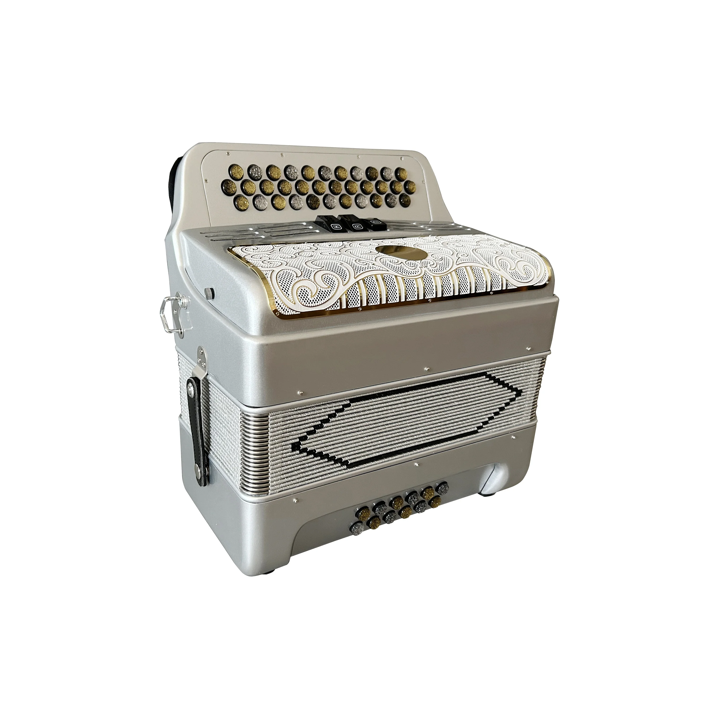 SEASOUND OEM 34 Buttons 12 Bass Silver Accordion Gold Grill